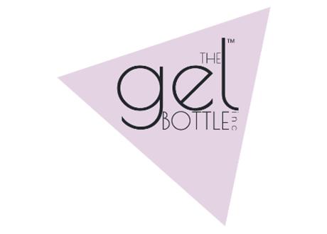 The Gel Bottle Logo. Type in a light pink triangle